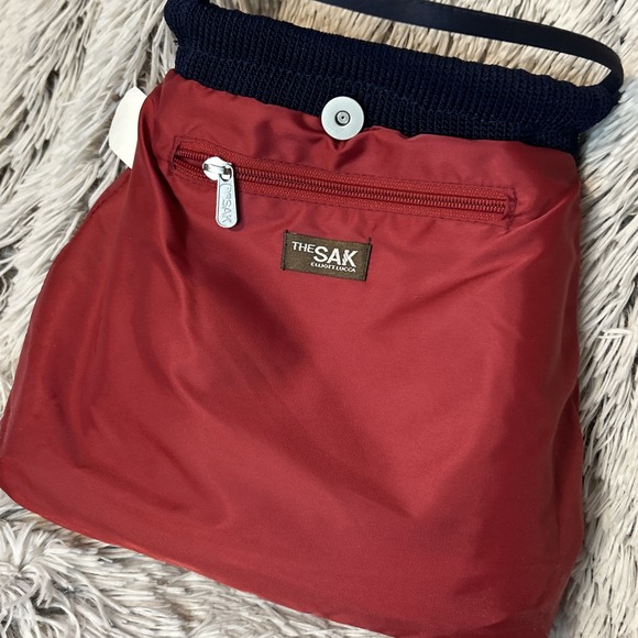 THE SAK Elliott Lucca Navy Crochet Bag Double Handle Lightweight Packable Lined - Picture 10 of 12